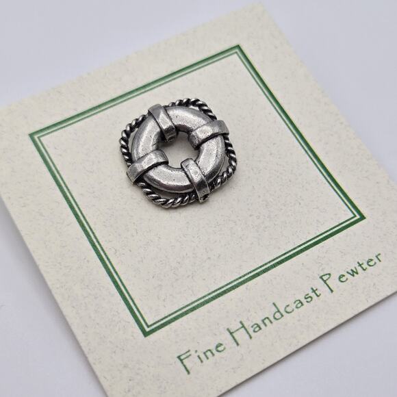 Life Preserver Lapel Pin Handcrafted Pewter Nautical Coastal Artist Signed NEW - Picture 2 of 10